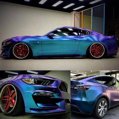 Enveloppe de vinyle automobile à décharge d'air étirable en métal brillant Chameleon violet bleu